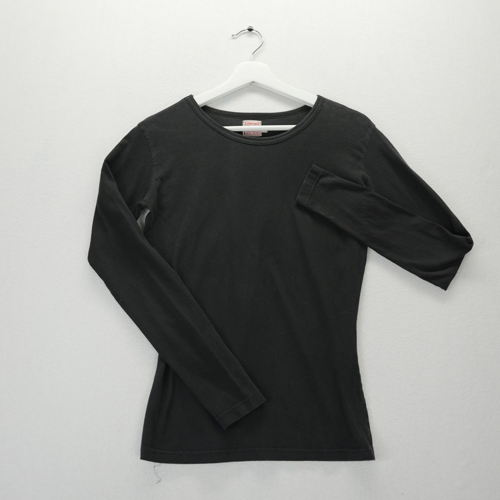 Diesel Females Black Long Sleeve T-Shirt Cotton Crew Neck Vintage Style Small